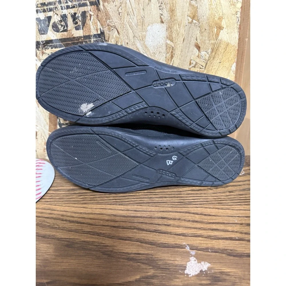 Crocs Walu 11270 Mens 11 Black Canvas Slip On Loafers Boat Shoes Comfort